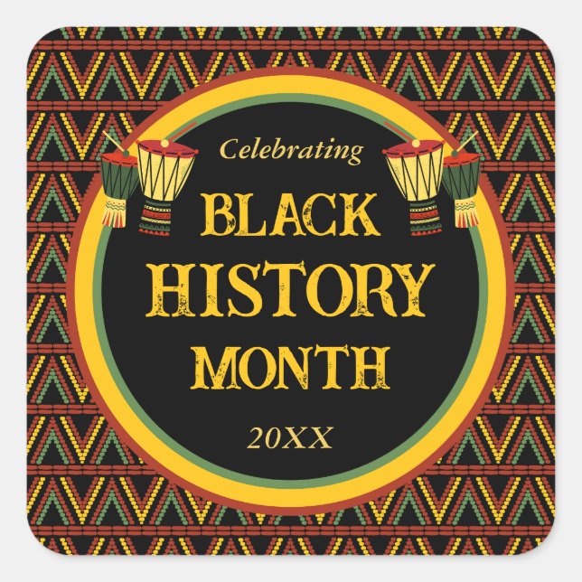 African Patterns Black History Month Celebration Quadratischer Aufkleber (Vorderseite)
