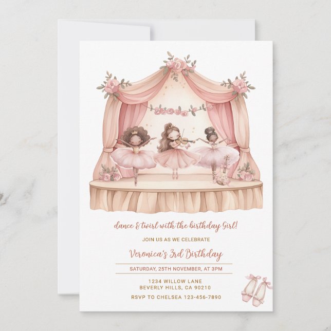 African Pink Ballerina Dance and Twirl Birthday Einladung (Vorderseite)