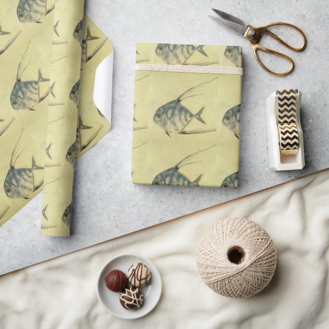 African Pompano Fish, Vintage Threadfin Trevally Geschenkpapier (Kunsthandwerk)
