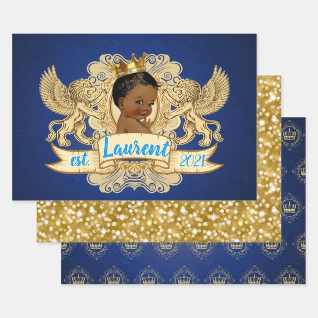 African Prince Royal Blue & Gold Glitzer Extravaga Geschenkpapier Set (Set)