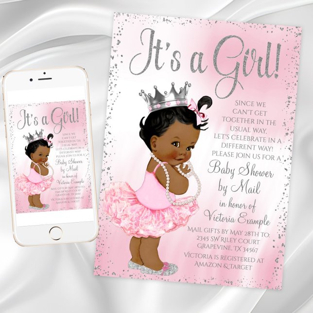 African Princess Baby Shower by Mail Einladung (Long distance mail baby shower invitation. Instant download and printed invitations available.)