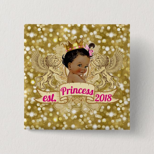 African Princess☐ Gold Glitter Baby Shower Button (Vorderseite)