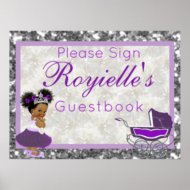 African Princess|Lila & Silver Glitzer Guestbook Poster (Vorne)