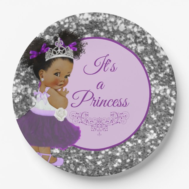 African Princess Lila| Silver Glitzer Royal Pappteller (Vorderseite)