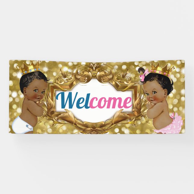 African Princess Pink|Blue Glitzer Willkommen Banner (Horizontal)