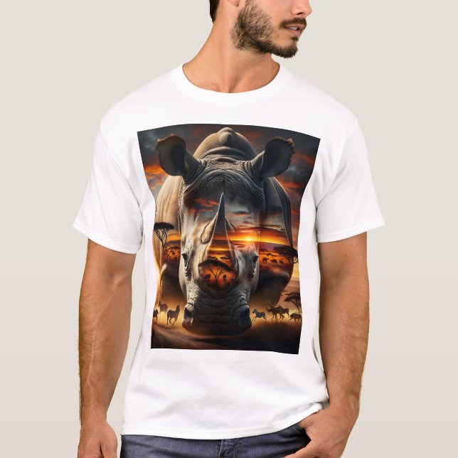 African Rhino & Giraffe back Bushveld Sunset T-Shirt (Vorderseite)