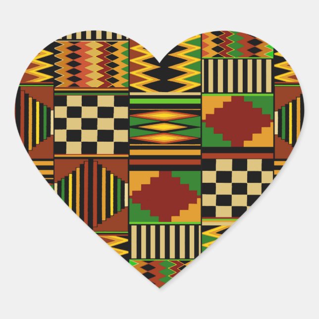 African Royal Kente Cloud Design Herz-Aufkleber (Vorderseite)