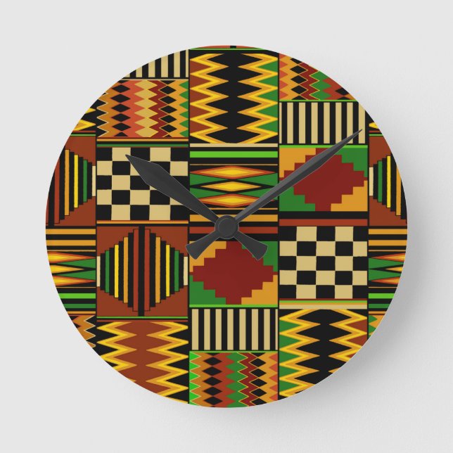 African Royal Kente Cloud Design Runde Wanduhr (Vorderseite)