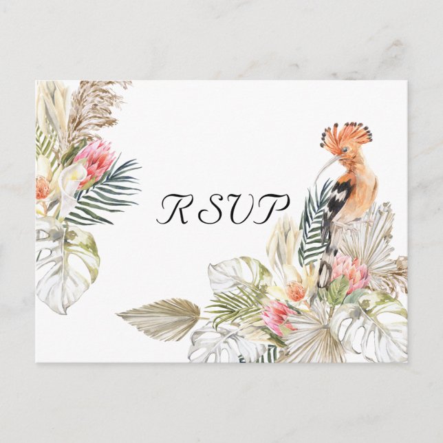 African Safari Boho Botanical Wedding RSVP Einladungspostkarte (Vorderseite)