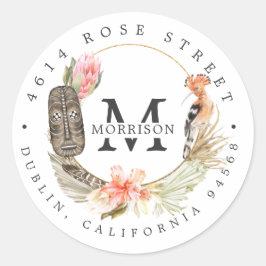 African Safari | Boho Botanische Rücksendeadresse Runder Aufkleber