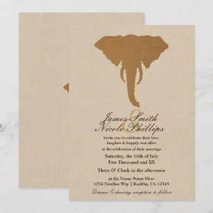 African Safari Brown Wild Elephant Vintage Wedding Einladung