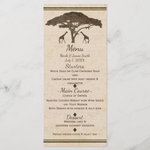 African Safari Giraffes Tree Vintage Wedding Menu Menükarte