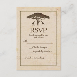African Safari Giraffes Tree Vintage Wedding UAWG RSVP Karte