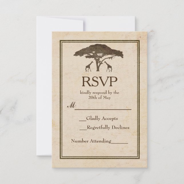 African Safari Giraffes Tree Vintage Wedding UAWG RSVP Karte (Vorderseite)