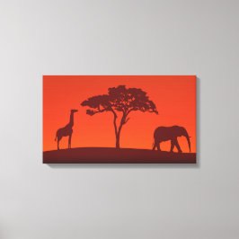 African Safari Silhouette - 3 Panels Canvas Print Leinwanddruck