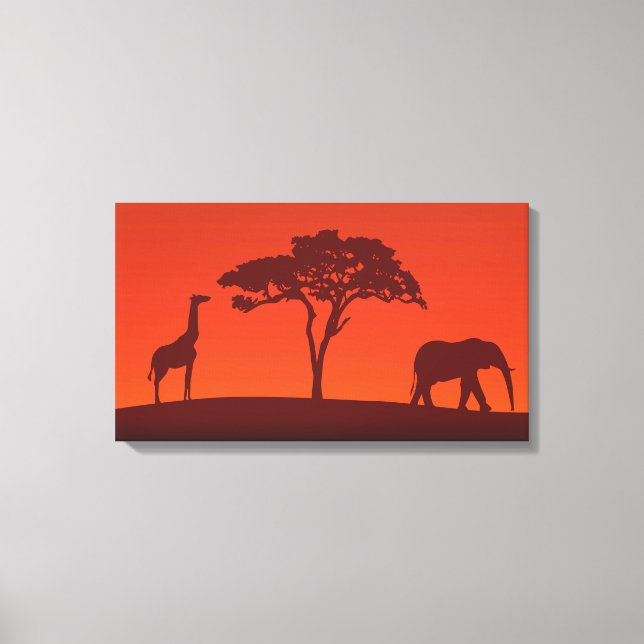 African Safari Silhouette - 3 Panels Canvas Print Leinwanddruck (Vorderseite)