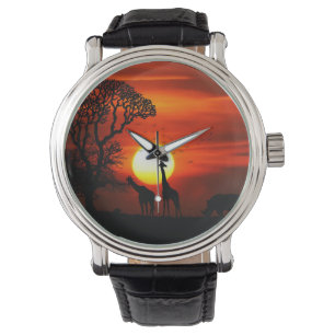 African Safari Sunset Animal Silhouetten Armbanduhr