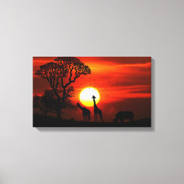 African Safari Sunset Animal Silhouetten Leinwanddruck