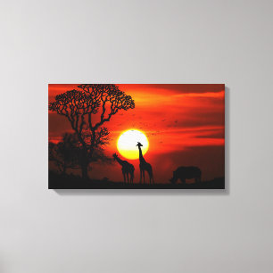 African Safari Sunset Animal Silhouetten Leinwanddruck