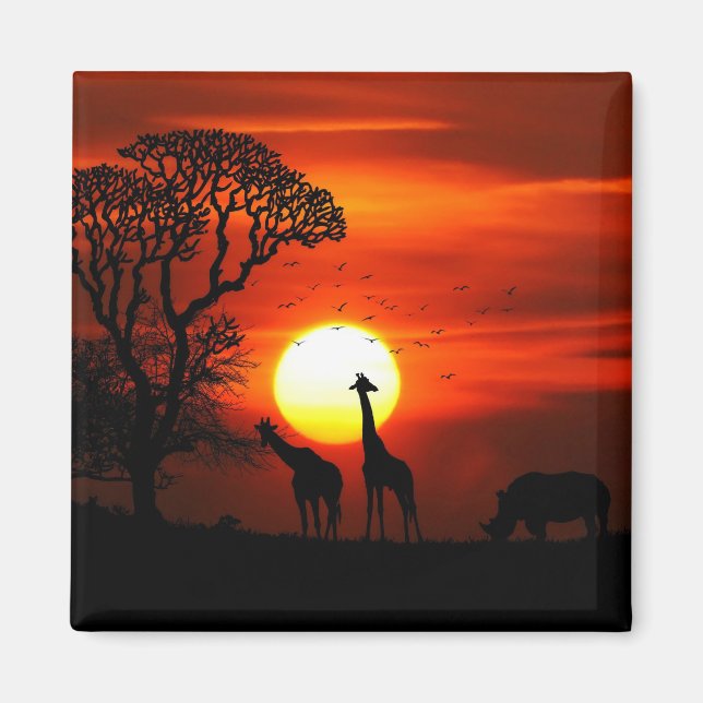 African Safari Sunset Animal Silhouetten Magnet (Vorne)