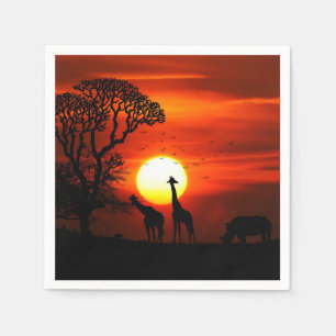 African Safari Sunset Animal Silhouetten Serviette