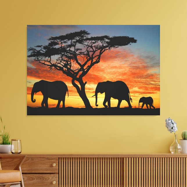 African Safari Sunset Elephant Silhouette Art Leinwanddruck (Insitu (Wohnzimmer))