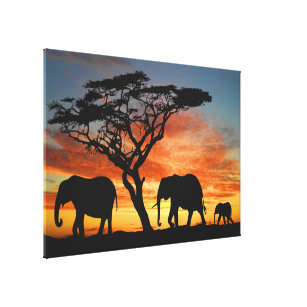 African Safari Sunset Elephant Silhouette Art Leinwanddruck