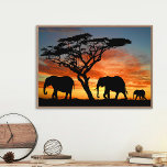 African Safari Sunset Elephant Silhouette Art Poster<br><div class="desc">Schöne zeitgenössische Fotografie afrikanischer Sonnenuntergang und Silhouette von Baum und Elefant. Dieses Design ist für Liebhaber der afrikanischen Natur, Tiere, wild lebende Tiere, Elefanten, Safari Urlaub oder helle und lebendige Sommerfarben. Klassische und modische Dekoration für diejenigen, die ihr Elternschlafzimmer, ihr Wohn- oder Familienzimmer, ihre Grotte, ihre Uni, ihr Wohnzimmer, ihr...</div>