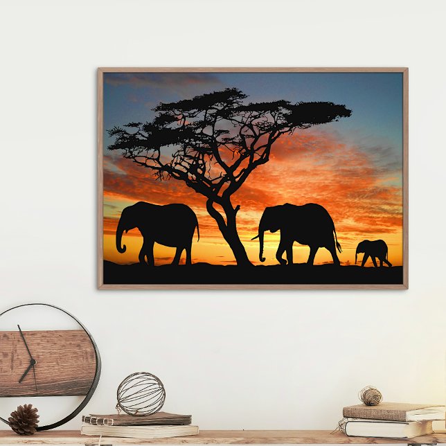 African Safari Sunset Elephant Silhouette Art Poster (Von Creator hochgeladen)