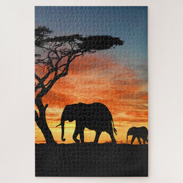 African Safari Sunset Elephant Silhouette Art Puzzle (Vertikal)