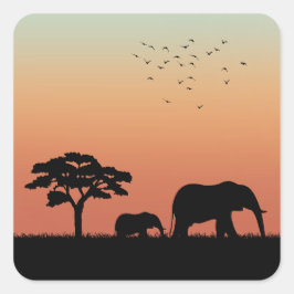 African Safari Sunset Elephant Silhouette Quadratischer Aufkleber