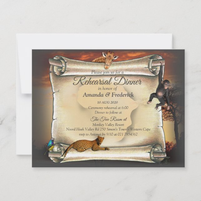 African Safari Sunset Probe Dinner Einladung (Vorderseite)