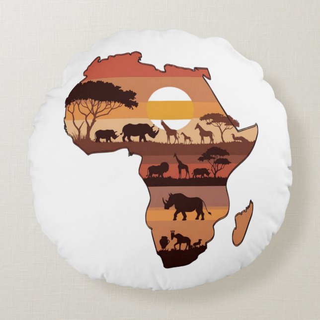 African Safari Sunset Rundes Kissen (Vorderseite)