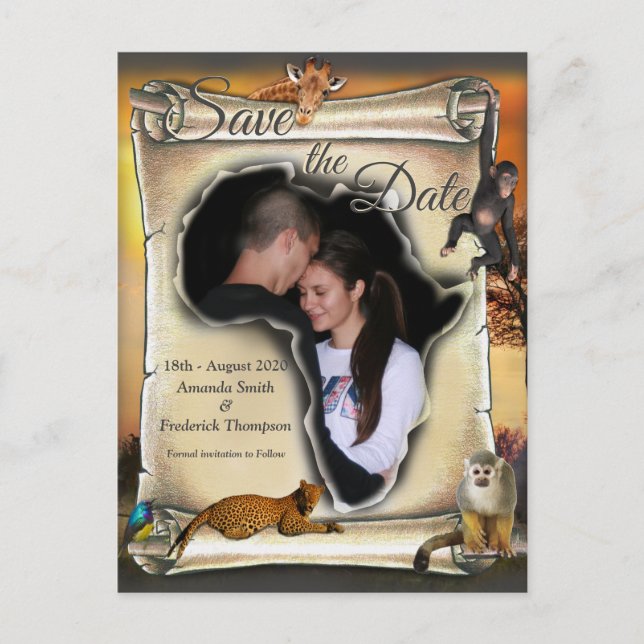 African Safari Sunset Save the Date Ankündigungspostkarte (Vorderseite)