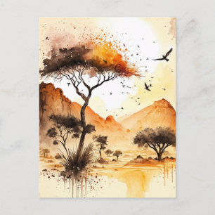 African Safari Sunset Watercolor mit Acacia Tree Postkarte