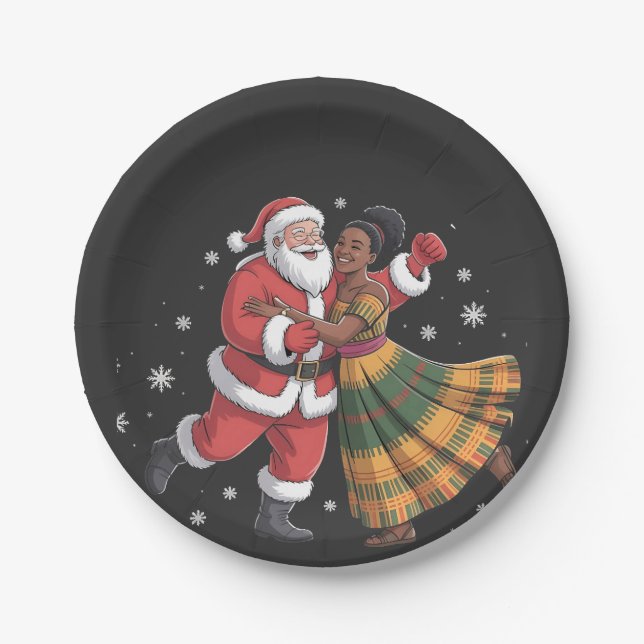 African Santa Mrs Claus Tancing African American Pappteller (Vorderseite)