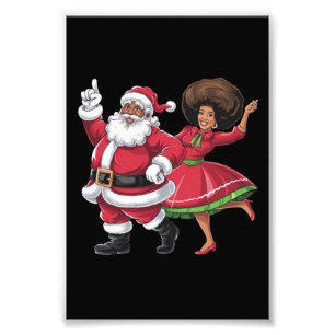 African Santa Mrs Claus Tanzen American Christmas Fotodruck