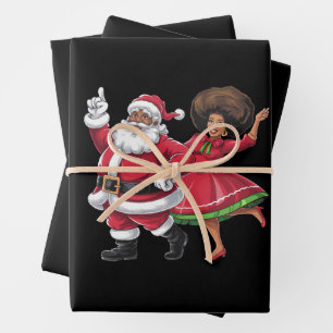 African Santa Mrs Claus Tanzen American Christmas Geschenkpapier Set