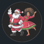 African Santa Mrs Claus Tanzen American Christmas Runder Aufkleber<br><div class="desc">African Santa Mrs Claus Tanzen American Christmas</div>