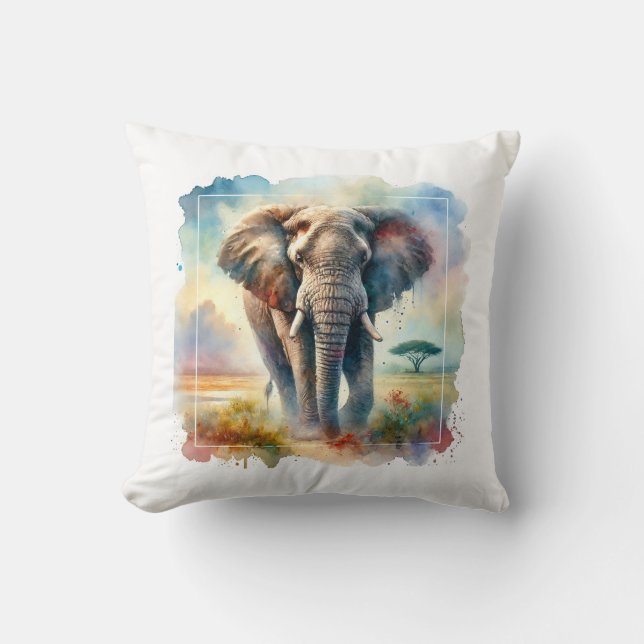 African Savanna Elephant 140724AREF113 - Watercolo Kissen (Vorderseite)