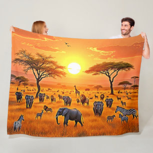 African Savanna Sunset Art Fleecedecke