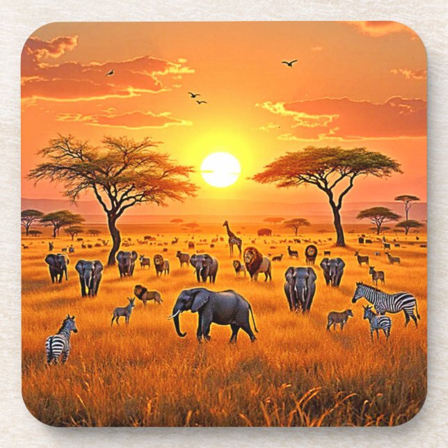 African Savanna Sunset Art Getränkeuntersetzer (Vorderseite)