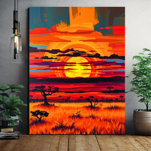 African Savanna Sunset Wall Art - Kühne Landschaft Leinwanddruck