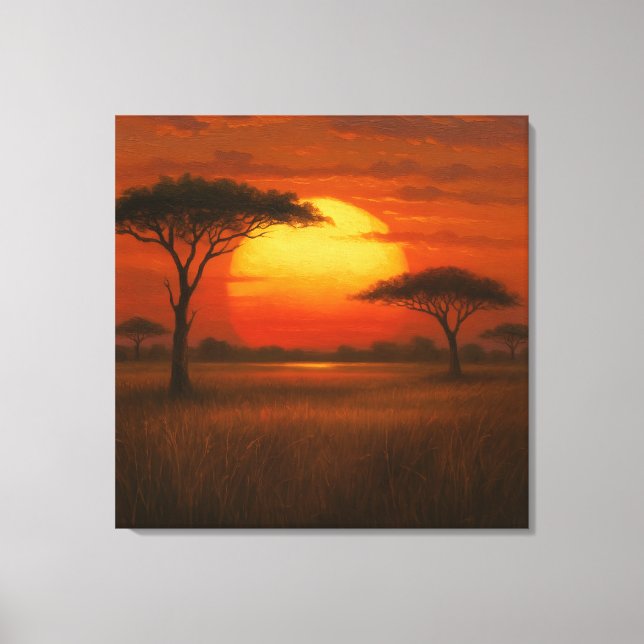 African Savannah - Scenic Illustration Style Leinwanddruck (Vorderseite)
