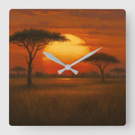 African Savannah - Scenic Illustration Style Quadratische Wanduhr