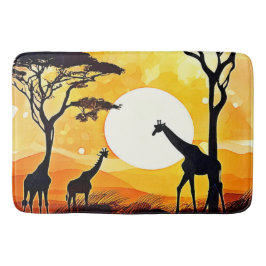African Savannah Sunset Giraffe Scene Badematte