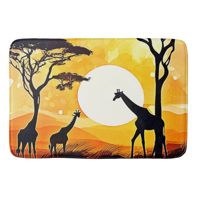 African Savannah Sunset Giraffe Scene Badematte (Vorderseite)