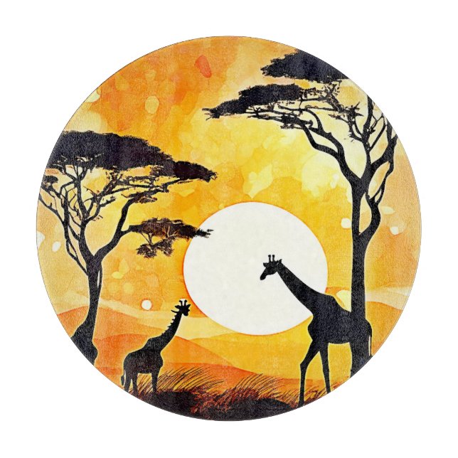 African Savannah Sunset Giraffe Scene Schneidebrett (Vorderseite)