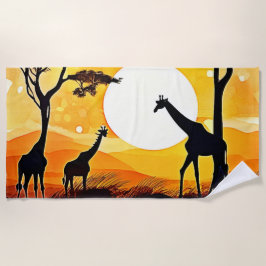 African Savannah Sunset Giraffe Scene Strandtuch