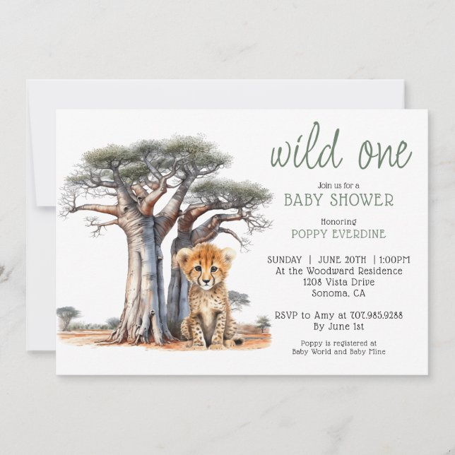 African Savannah Wild One Baby Shower Einladung (Vorderseite)